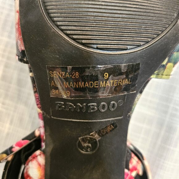 NWOT BAMBOO Black & Pink Floral Chunky 5" Heel Ankle Strap Senza Sandal Size 9 - Picture 6 of 6